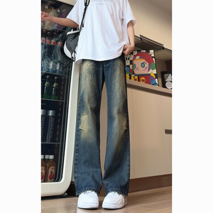 美式复古牛仔裤男高街vibe直筒渐变设计感痞帅微喇叭裤G8066-P58图片