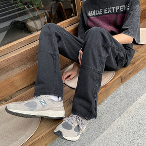 25高街复古裤脚拉链牛仔裤男伐木工设计款水洗直筒长裤G98929-P65图片