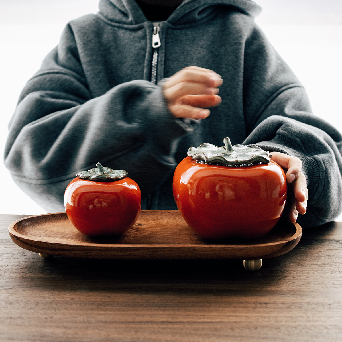 半宅中式柿子茶叶罐新年乔迁结婚礼物创意礼盒防潮陶瓷储物收纳罐