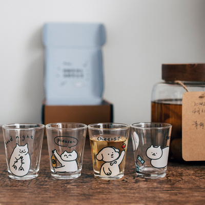 可爱卡通玻璃水杯烧酒白酒清酒杯