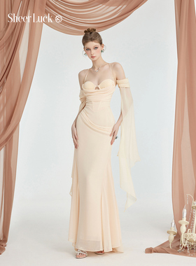 【蔡文静同款】Sheer Luck Jasmine雪纺露背鱼骨性感吊带夏季长裙