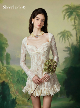 Sheer Luck Laura轻奢法式浪漫蕾丝收腰长袖连衣裙春夏新款公主裙