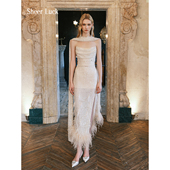 Diamond氛围感亮片鸵鸟毛飘带抹胸连衣裙 Luck 宋轶同款 Sheer