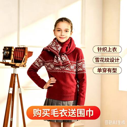 伊顿纪德男女童加厚圆领套头毛衣