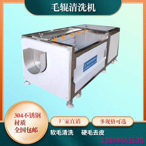 商用全自动毛辊清洗机 牡丹皮贝类洋葱去皮 花生莲藕毛刷去泥设备