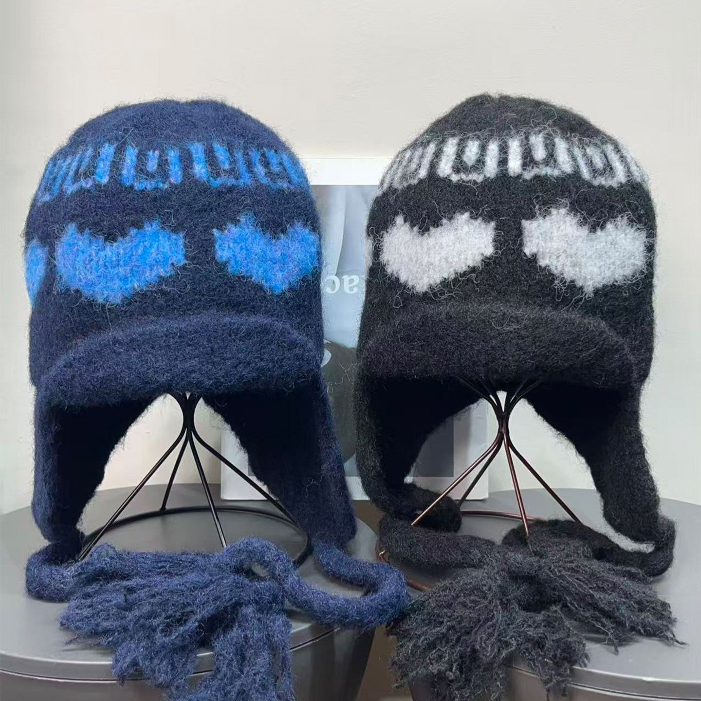 复古秋冬费尔岛爱心提花针织雷锋帽女草原保暖防风显脸小护耳帽子