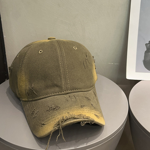 美式 做旧破洞棒球帽女夏大头围复古百搭街头显脸小防晒鸭舌帽子男