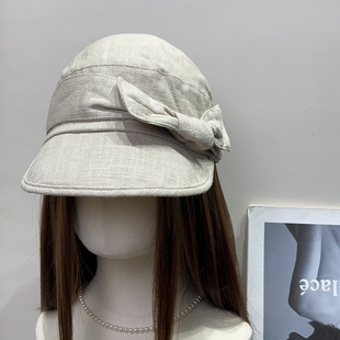 日系复古蝴蝶结棉麻贝雷帽女春夏遮阳透气防晒显脸小文艺报童帽子