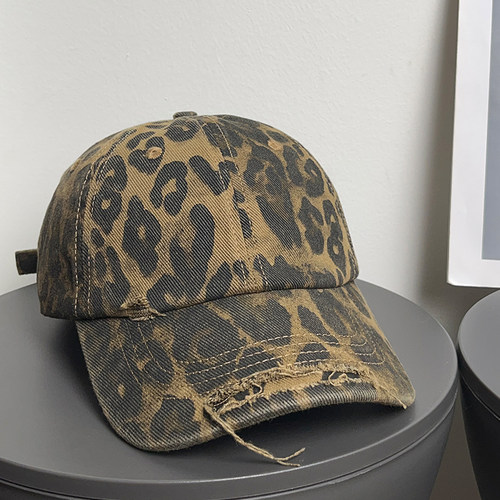 美式豹纹显脸小破洞废土棒球帽潮