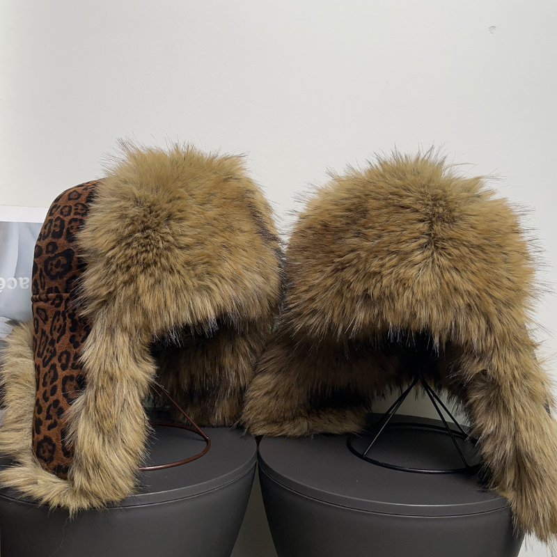 冬季新款辣妹豹纹雷锋帽保暖防寒