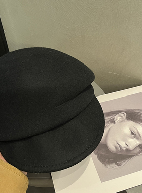 fever同款黑色纯羊毛贝雷帽女韩系百搭硬挺显脸小画家帽子法式潮