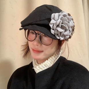 日系文艺复古棉麻贝雷帽女春夏褶皱阔挺显脸小报童帽百搭画家帽潮