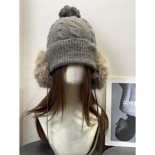 复古川西毛绒护耳耳包毛线帽女秋冬季 保暖防寒显脸小设计感针织帽