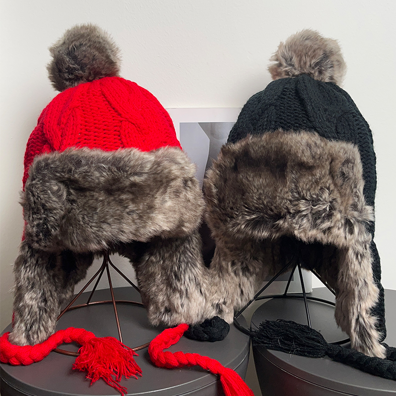 复古仿皮草原毛绒雷锋帽女秋冬保暖防寒户外旅游防风护脸毛线帽子