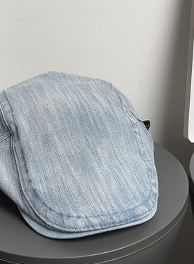 大头围复古水洗牛仔前进帽女防晒百搭文艺画家贝雷帽英伦报童帽子