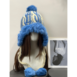 复古禾木雪乡兔毛雷锋帽女冬季 保暖哈尔滨防寒显脸小护耳毛球帽子