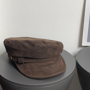 韩版 复古秋冬保暖麂皮绒贝雷帽女高级感英伦风显脸小画家报童帽子