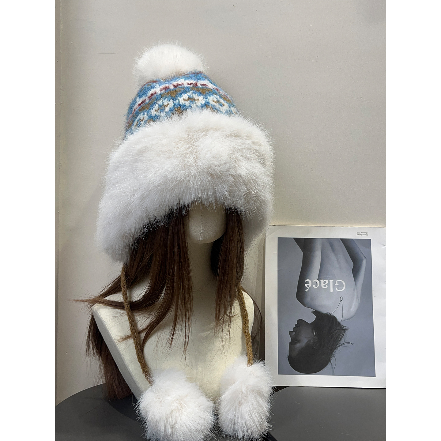 复古新疆禾木雪乡毛绒雷锋帽女秋冬季针织毛线帽护耳保暖毛球帽子