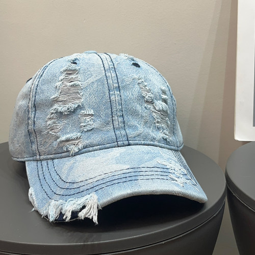 复古破洞磨毛牛仔棒球帽女春夏个性鸭舌帽显脸小防晒遮阳帽子男潮