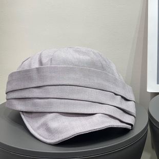 日系复古褶皱报童帽女春夏亚麻防晒遮阳显脸小文艺小众贝雷帽子潮