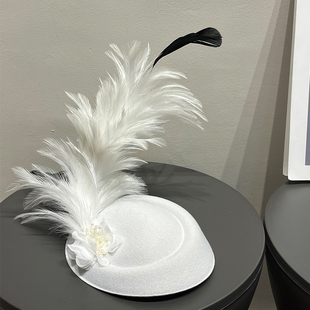 复古羽毛可凹造型礼帽女名媛宴会发饰新娘旗袍圆形帽子优雅头饰潮