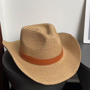 美式 户外登山露营徒步遮阳防晒海边帽子男 西部牛仔大檐草帽女夏季