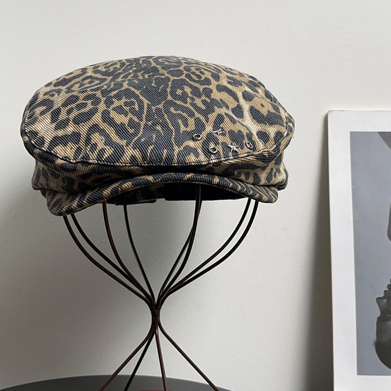美式复古千禧豹纹鸭舌贝雷帽辣妹