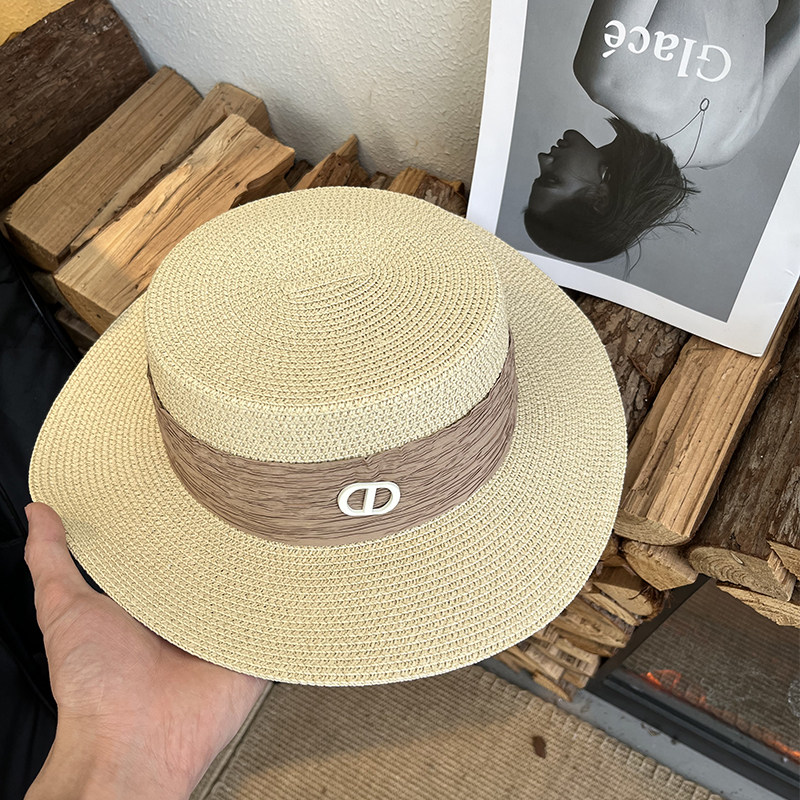 法式小香女性平顶遮阳防晒草帽潮