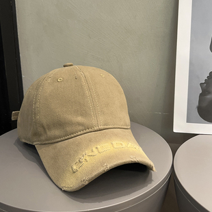 全棉复古破洞美式 棒球帽女加大加深大头围鸭舌帽子弯檐显脸小男潮