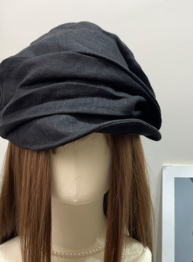 日系复古棉麻透气贝雷帽女春夏遮阳褶皱钢丝显脸小文艺画家帽子潮