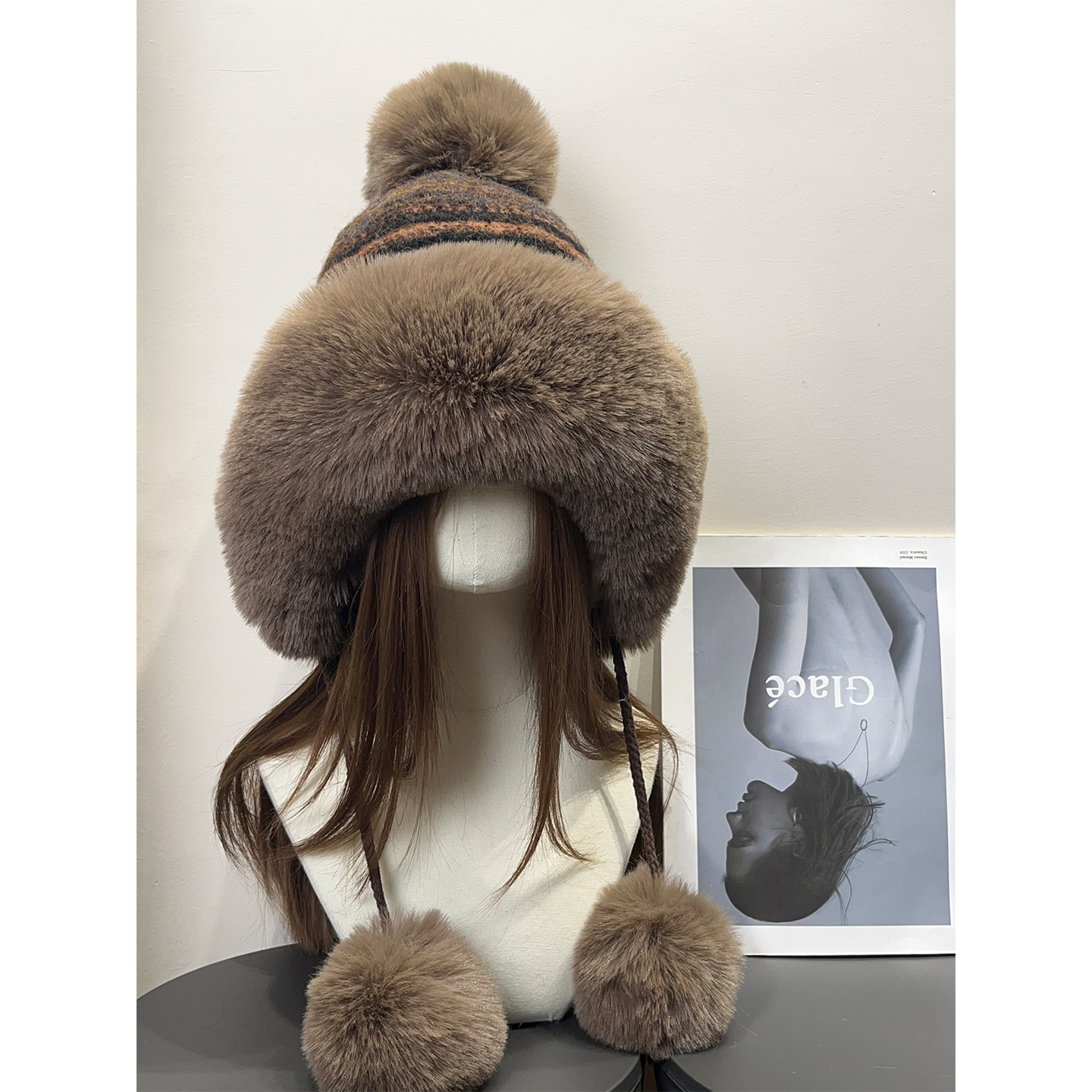 复古东北防寒毛绒雷锋帽女秋冬保暖百搭显脸小护耳毛球针织帽子潮