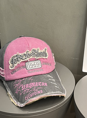 水洗美式复古棒球帽女ins夏防晒街头刺绣做旧显脸小鸭舌帽子男潮