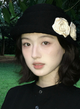 法式复古山茶花卷边渔夫帽女夏遮阳透气百搭春秋显脸小礼帽盆帽子