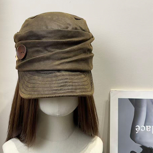日系复古褶皱水洗擦皮纽扣报童帽女秋冬百搭文艺显脸小贝雷帽子潮
