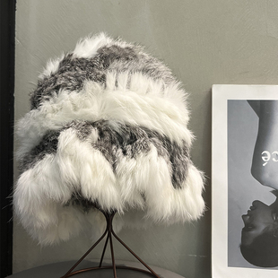 加厚兔毛保暖毛绒渔夫帽女秋冬防寒显脸小针织帽子川西毛毛云朵帽