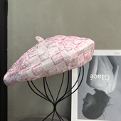 网红新款 2023粉色贝雷帽女潮ins日系蓓蕾复古百搭画家帽子显脸小