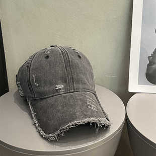 韩版 百搭磨毛显脸小遮阳鸭舌帽子男潮 复古水洗破洞棒球帽女春夏季