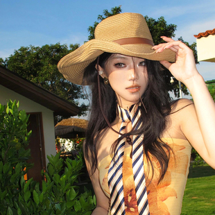 超大帽檐13cm夏季 户外防晒帽男女西部草原登山渔夫帽草编户外帽子