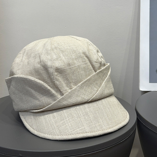 日系小众复古棉麻褶皱报童帽女春夏防晒透气文艺显脸小画家帽子潮