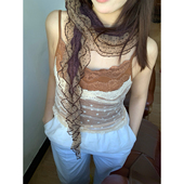 韩版 轻薄百搭氛围感叠穿围脖时髦披肩屁帘 复古波点蕾丝围巾女夏季