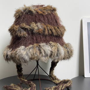 复古川西兔毛针织渔夫帽女秋冬保暖防寒草原氛围感护脸毛线帽子潮