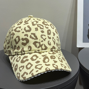 千禧复古豹纹棒球帽女春夏大头围蕾丝边宽檐显脸小辣妹鸭舌帽子潮