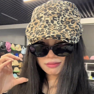 韩版 大头围y2k复古豹纹前进鸭舌帽女ins宽帽檐显脸小报童帽子潮男