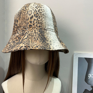 复古千禧辣妹豹纹渔夫帽女夏遮阳百搭显脸小水桶帽春秋韩版 帽子潮