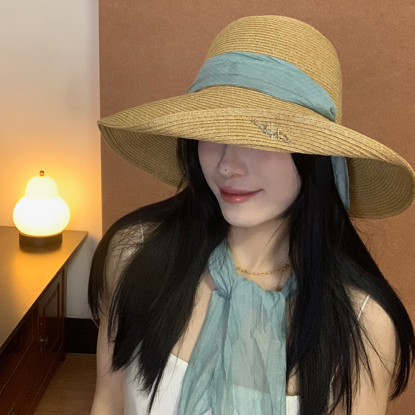 法式大檐卷边防晒飘带草帽女夏季遮阳旅游度假风海边沙滩编织帽子