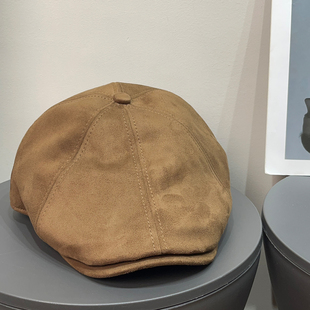 复古麂皮绒鸭舌前进帽女秋冬百搭琥珀流光风显脸小古早贝雷帽子潮