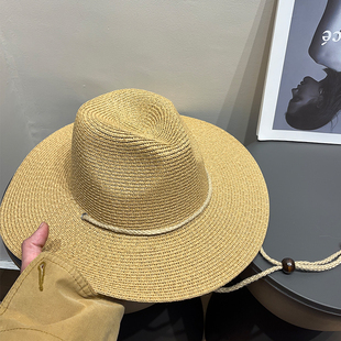 复古川西草原西部牛仔草编渔夫帽子女夏海边沙滩度假遮阳草帽男潮