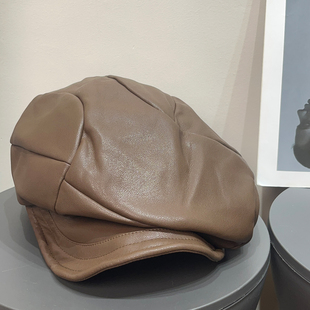 大头围英伦复古不规则褶皱PU贝雷帽女秋冬百搭休闲显脸小画家帽子