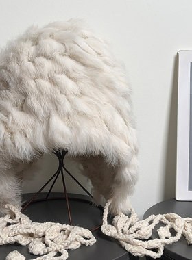 大头围甜美保暖真兔毛雷锋帽女秋冬防寒护脸显脸小防风护耳针织帽