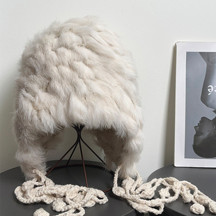 大头围甜美保暖真兔毛雷锋帽女秋冬防寒护脸显脸小防风护耳针织帽